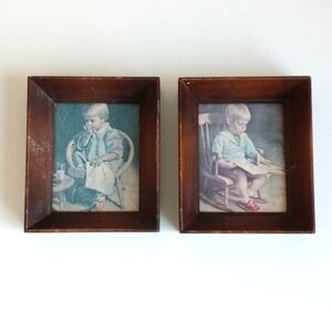 J. Ingwersen Framed Boy Reading & Girl Eating Cookies Vintage Mini Paintings